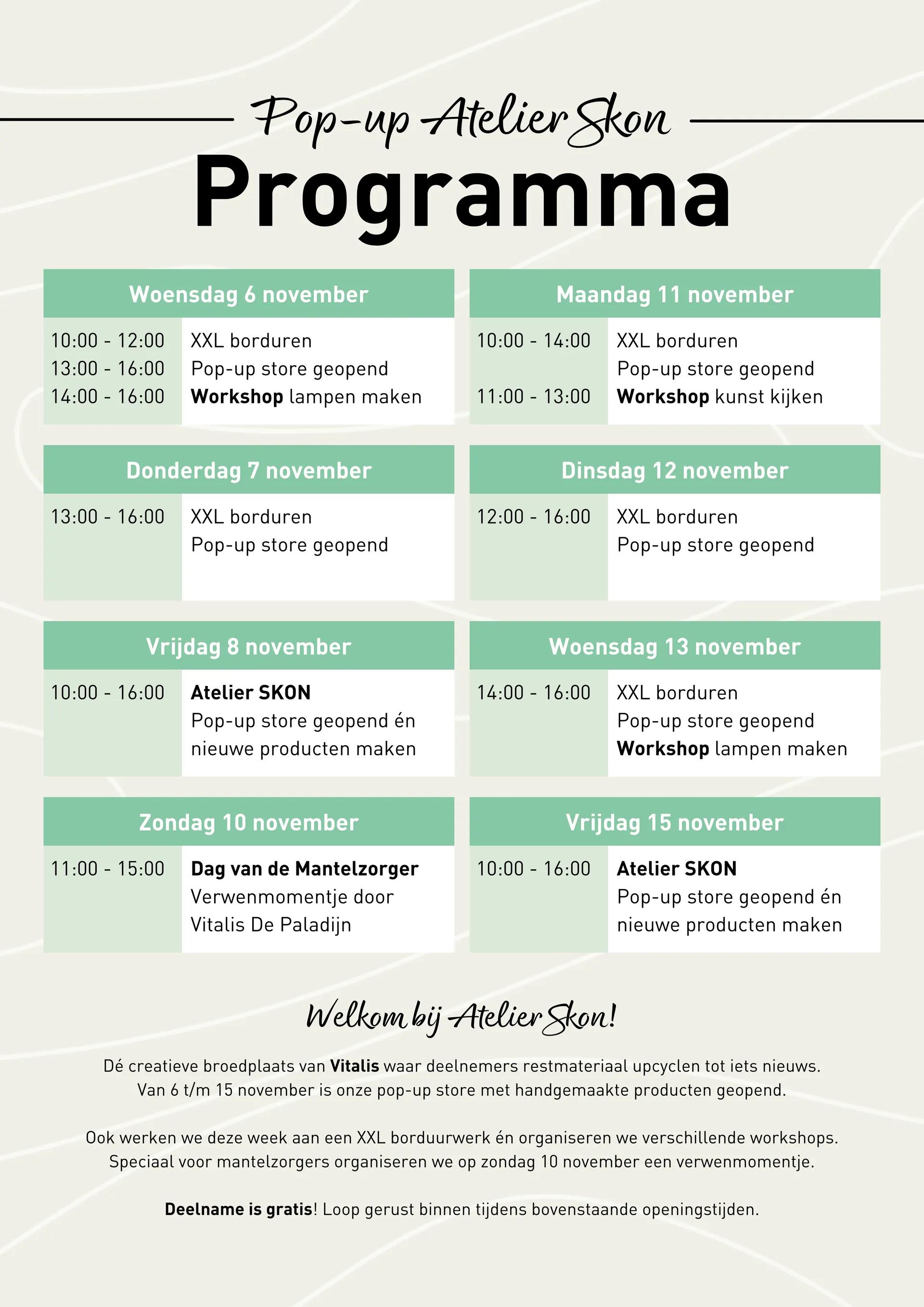Programma Atelier SKON pop-up | Vitalis